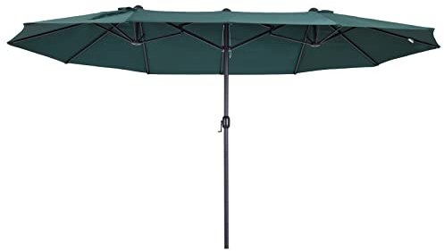 Outsunny Ombrellone da Giardino 455x265x238cm Doppio con Apertura a Manovella, Acciaio e Poliestere Verde Scuro