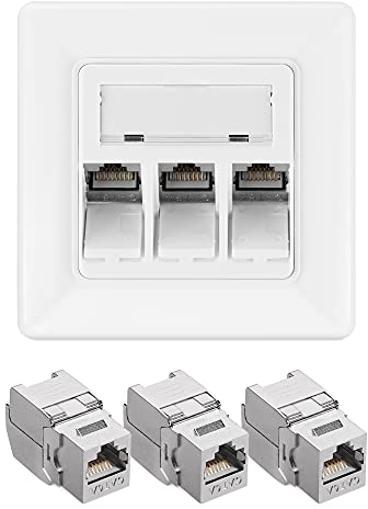 kwmobile Set 3x Moduli Keystone Schermati 1x Placca a Muro con Porta Tripla - Attacco CAT 6A per Cavi Rete Internet - Presa Schermata in Metallo