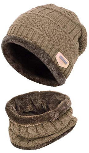 XYIYI Echarpe et Bonnet Enfants, 2 Pièces Tricoté Beanie Hiver Chaud Epais Chapeaux pour 5-14 Ans Garçons Filles