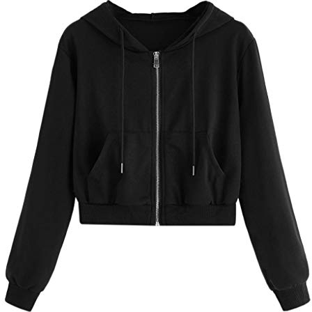 Soupliebe Damen Sweatjacke Bauchfrei Teenager-Mädchen Cropped-Kapuzenjacke: Zip Hoodie ReißVerschluss Langarm Sweatshirtjacke Crop Top Pullover Hoodie