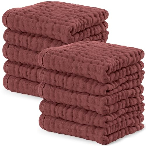 Comfy Cubs Paños de Muselina para bebé, Paquete de 10 Unidades, algodón Suave de 6 Capas para Pieles delicadas, tamaño Grande, 25 x 25 cm, Absorbente, Duradero, Suave, para recién Nacidos y niños