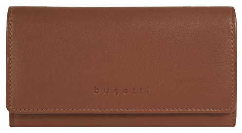 BUGATTI Geldbörse PUNTO Echt Leder Damen | RFID Geldbeutel, Brieftasche 19 Kartenfächer, Herrenbörse, Lederbörse Druckknopf, Reißverschluss außen cognac | 021296