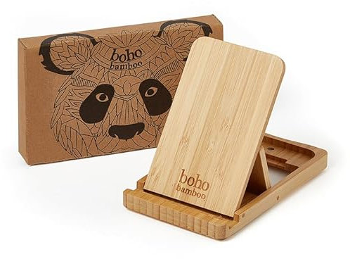 Wooden Phone Stand for Desk, Adjustable, Sustainable Bamboo Novelty Phone Holder, Bedside Phone Holder, Sleek & Eco-Friendly Phone and Tablet Stand for Travel, Office, Nightstand, or Tabletop Use