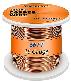 UCINNOVATE 99.9% Kupferdraht, 20m 16 Gauge reinen Kupferdraht für die Schmuckherstellung, 1.3mm Durchmesser, Solide Bare Kupferdraht für Electroculture Gartenarbeit, Weicher Kupferdraht 1/2 Lb Spule