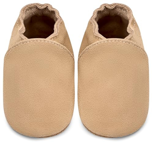 Zapatos Bebe Primeros Pasos Ante Zapatos Bebe Cuero Suave Zapatillas de Estar por casa Bebé(Caqui, 6-12 Meses)