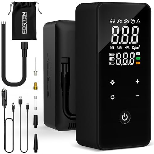 FORTEM Cordless Tyre Inflator, Portable Air Compressor, Electric Air Pump for Car Tires with 7800 mAh Battery, 2X Faster Inflation Tire Pump for Car, Bike, Bicycle, SUV, Carry Bag