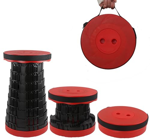 HVDHYY Telescopic Folding Stool - Max Load 460lbs/210KG, Portable & Collapsible for Outdoor BBQ, Garden, Camping & Indoor (Red)