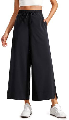 CRZ YOGA Lightweight Pantalón Ancho Corto 64cm | Casual, Viaje, Cómodo, Suave, Abertura, Ajuste Holgado, Bolsillos, para Mujeres