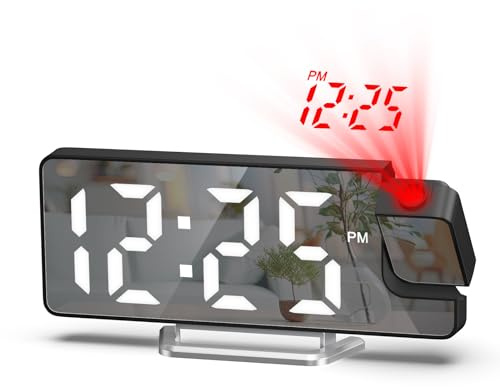 AMIR Projection Alarm Clock for Bedroom, 7.9 in Display LED Alarm Clock with 180° Rotatable Projector, Digital Clock with Brightness,Large Screen,Temperature for Heavy Sleepers, Snooze