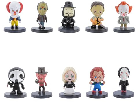 Applysu Horror Movie Action Figures Mini 10 Pcs Anime Action Figures for Kids Birthday Party Helloween Decor Scary Movie Collectible Merchandise