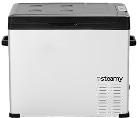Steamy-E Single Zone 50, elektrisk kylbox för kompressor, 44 liter, 12 V/230 V, för kylning och frys, för camping, silver