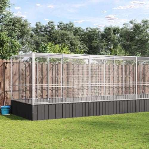 Sufrk Pajarera con extensión plateada 1246 x 207 x 212 cm de acero, recinto para animales con lona de cobertura, valla de acero con puertas para gallinas y conejos