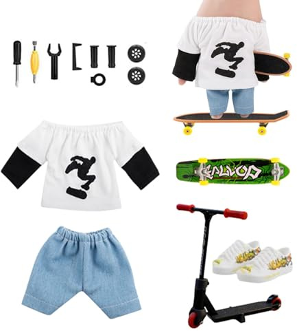 Finger Board Toys - Kids Finger Scooter Skateboard Set | Finger Skateboard | Skateboards with Pants Shoes | Party Supplies with Skating Finger Toys | Finger Skater Tool Accessories | Shoes | Pant