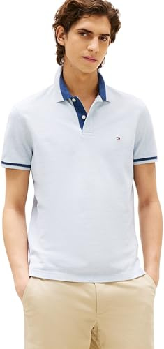 Tommy Hilfiger Men’s Short Sleeve Contrast Collar Block Regular Fit Polo Shirt, Blue (Heathered Blue Bros B0802), M