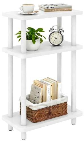 IBUYKE Narrow Side Table,3-Tier End Table,White WST009W | Slim Small Table with Storage Shelf,Nightstand Bedside Table for Living Room Bedroom Office Small Spaces, No-Tool Assembly
