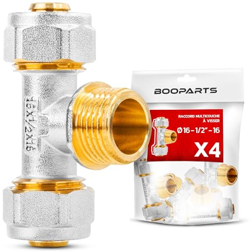 BOOPARTS – 4 piezas – Conexión multicapa 16-1/2M (15-21)-16 a rosca – Tee macho multicapa – accesorio de fontanería para tubo multicapa 16