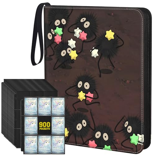 UGYAZX 9-Pocket Trading Card Binder & Sports Card Book, 3-Ring Zipper Album Holds 900 Cards with 50 Removable Pages, Fits Standard 2.5 x 3.5 Game & TCG Cards, Water-Resistant PU Cover