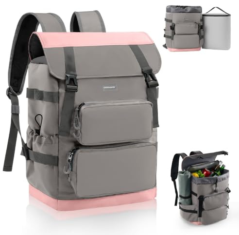 Odoland 2in1 Large Capacity Insulated Cooler Backpack - 26L Storage + 9L Insulated Cooler (20 Cans), 10H Cold Retention, Breathable Comfort, Leak-Proof, for Beach, Picnic, Work, Travel