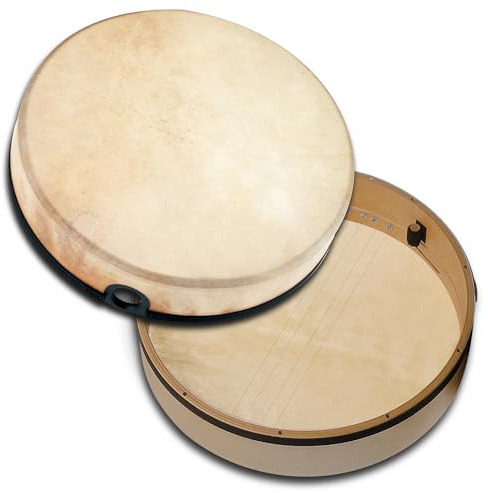 Schlagwerk RTBEN Bendir Rahmentrommel Traditional mit Schnarr-Effekt - ⌀ 40 cm / 16 Zoll - Ziegenfell, stimmbar mit Schnarr-Saiten - Buchenholz, sehr leicht - Super Handling mit Griffloch!