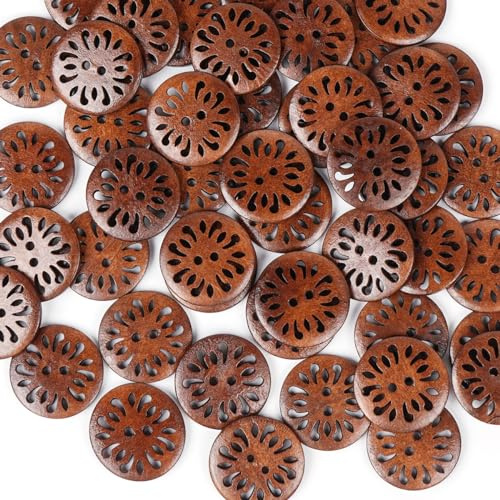 Chenkou hantverk piercad blomma träknappar 30 mm sömnadshantverk 50 st