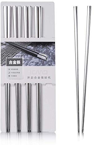 5 Paia bacchette, per hotel, ristoranti, Bacchette Giapponese Cinese Stile Sushi Regalo bacchette cinesi riutilizzabile , ecologico e sicuro, superficie liscia, alta qualità (Acciaio inossidabile)