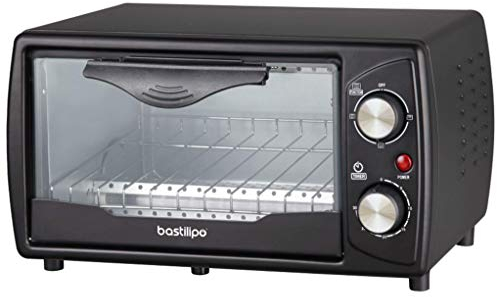 Bastilipo - Mini four grille-pain d'une capacité de 9 litres, porte auto-escamotable, 1000 W, en acier, couleur noire, Turin Black