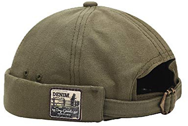 Men Hats Docker Cap Hats Beanie Sailor Cap Worker Hat Rolled Cuff Retro Brimless Hat with Adjustable, Dzm34-green, One Size