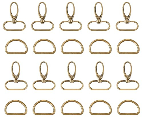 Trimming Shop 20 st metall brons vridbar avtryckare snäppkrok och D-ring för vävremmar, ryggsäck, fästanordningsrem, husdjurshalsband, väsktillbehör, gör-det-själv-hantverkstillbehör, 32 mm