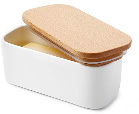 Sweese Small Butter Dish with Lid for Countertop, Airtight Butter Keeper Holds Up to 1 Sticks of Butter, Porcelain Butter Container for Kitchen Decor and Accessories for Kitchen Gift, White