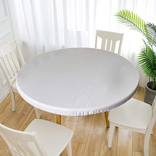 Cozomiz Mantel de Elástica Ajustada Protector de Mesa con Bordes Impermeable Cubierta de Mesa Resistente a Agua 130cm Corte Entallado Redondo Blanco
