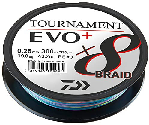 Daiwa Tournament x8 Braid EVO+ 0.20mm, 18.0kg/39.7Lbs, 1000m, Mehrfarbig, Geflochtene Angelschnur, 12762-220