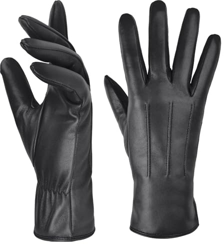 Harssidanzar Womens Winter Leather Gloves Touchscreen Texting Cashmere Lining Warm Driving Motorcycle Dress Gloves GL017,Black,Size XL