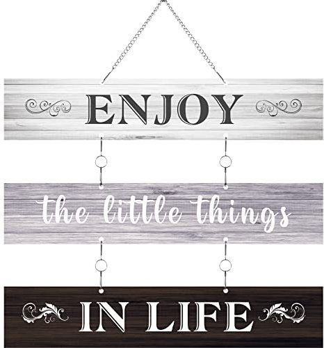 Hotop Enjoy The Little Things in Life Quote Wall Decor Rustic Metal Hanging Wall Plaque Farmhouse Wall Sign Metal Bathroom Wall Art Decoration for Kitchen Bathroom Living Room Outdoor(Popular Color)