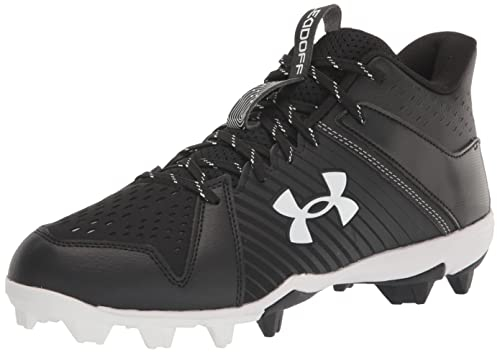 Under Armour Men's Leadoff Mid Rubber Molded Baseball Cleat Shoe, (001) Black/Black/White, 6.5