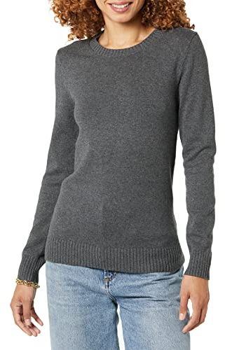 Amazon Essentials Pull À Col Rond 100 % Coton (Disponible en Grande Taille) Femme, Charbon Chiné, L