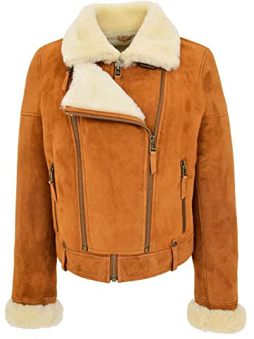 Divergent Retail DR250 Veste en peau de mouton véritable pour femme Marron clair, peau, 38