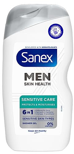 Sanex Men Skin Health Sensitive Care Shower Gel 400 ml | men’s body wash | protects skin | helps reduce risk of irritation | enhances natural hydration | 6-in-1 benefits | dermatologically tested
