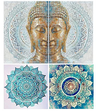 DCIDBEI 5D DIY Diamond Painting 4er Set 30x40 cm Pintura por Números Adultos Buda Mandala 5D Mosaico Diamante Pintura Buda Daiments Painting Adultos Amor y Compasión Mandala Bordado