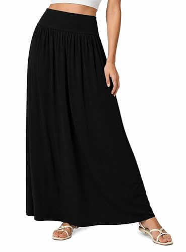 Crazy Girls Womens Pleated Fold Over High Waist Gypsy Long Maxi Skirt UK 8-22 (8-10, Black)