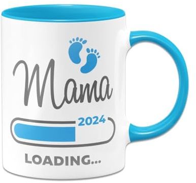 Tassenbrennerei Taza Mama Loading 2024 proclamar el Embarazo, Regalo para futuras Madres, Mujeres Embarazadas Serás mamá, yo seré Madre (Azul)