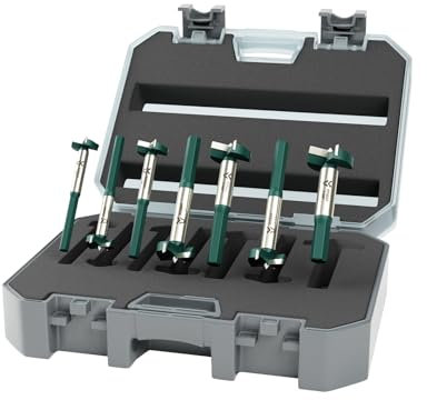 YOSIGHT Juego de 7 brocas Forstner de vástago hexagonal, 5/8 a 1-1/4 pulgadas con punta de carburo, abridor de agujeros, herramientas de corte de bisagra para madera