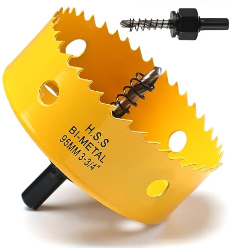 95mm Hole Saw, HSS Bi-Metal Hole Cutter with Drill Bit for Wood, Plastic, PVC, Fiberglass and Plasterboard, Yellow