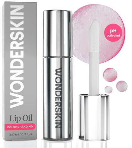 Wonderskin Lip Oil Rehab Serum - Color Changing Lip Oil from Clear to Pink - PH-activated, Non-sticky & Hydrating Tinted Serum for Dry Lips (Kissed)