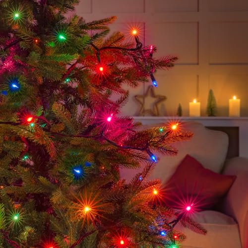 Festive Lights - 35.8m Traditional Filament Christmas Tree Retro Vintage Style Indoor Fairy String Lights - 240 Classic Multicolour Mini Bulbs, on Green Cable, with Spare Bulbs