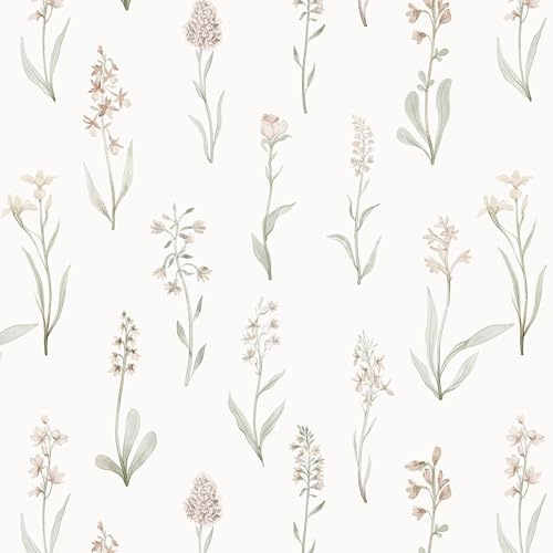 Wudnaye Beige Peel and Stick Wallpaper Floral Contact Paper 16.9in×118.1in Neutral Beige Contact Paper Cream Floral Wallpaper Self Adhesive Waterproof for Bathroom Bedroom Nursery Decor Walls Vinyl