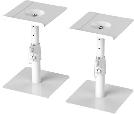 Suptek SDM001T - Soporte para altavoces de escritorio (24,4 x 22,4 cm, altura ajustable e inclinación, soporte de audio universal para altavoces de ordenador y estantería), color blanco
