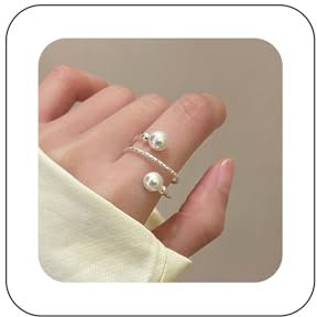 Yheakne Vintage Perlen Ring Gold Wrap Ring Weiße Einstellbar Offener Fingerring Schmuck Für Frauen