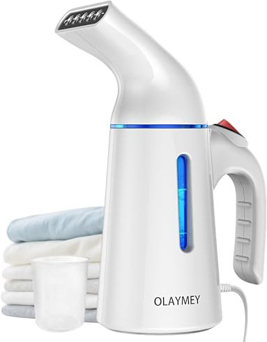 OLAYMEY Steamer Dampfglätter Reise, 700W Clothes Steamer, Tragbarer Steamer Reise, Vertikales Dampfbürste Klein, 40S Schnelles Aufheizen, Handbügeleisen Weiß, Dampfbügeleisen für Reisen, Zuhause