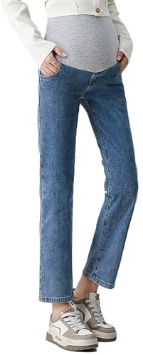 KBOPLEMQ Jeans premaman da donna a gamba dritta, pantaloni in denim per gravidanza, comfort, pantaloni premaman a gamba larga, jeans da donna, vintage, comodi jeans per gravidanza, pantaloni in denim