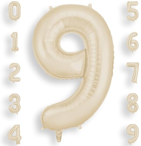 AOOSU Cream White Helium Balloons, 40 Inches Number Balloons 9, Foil Birthday Balloon for Birthday Anniversary Wedding Party Decorations Celebration Supplies for Girls Women Men Boys